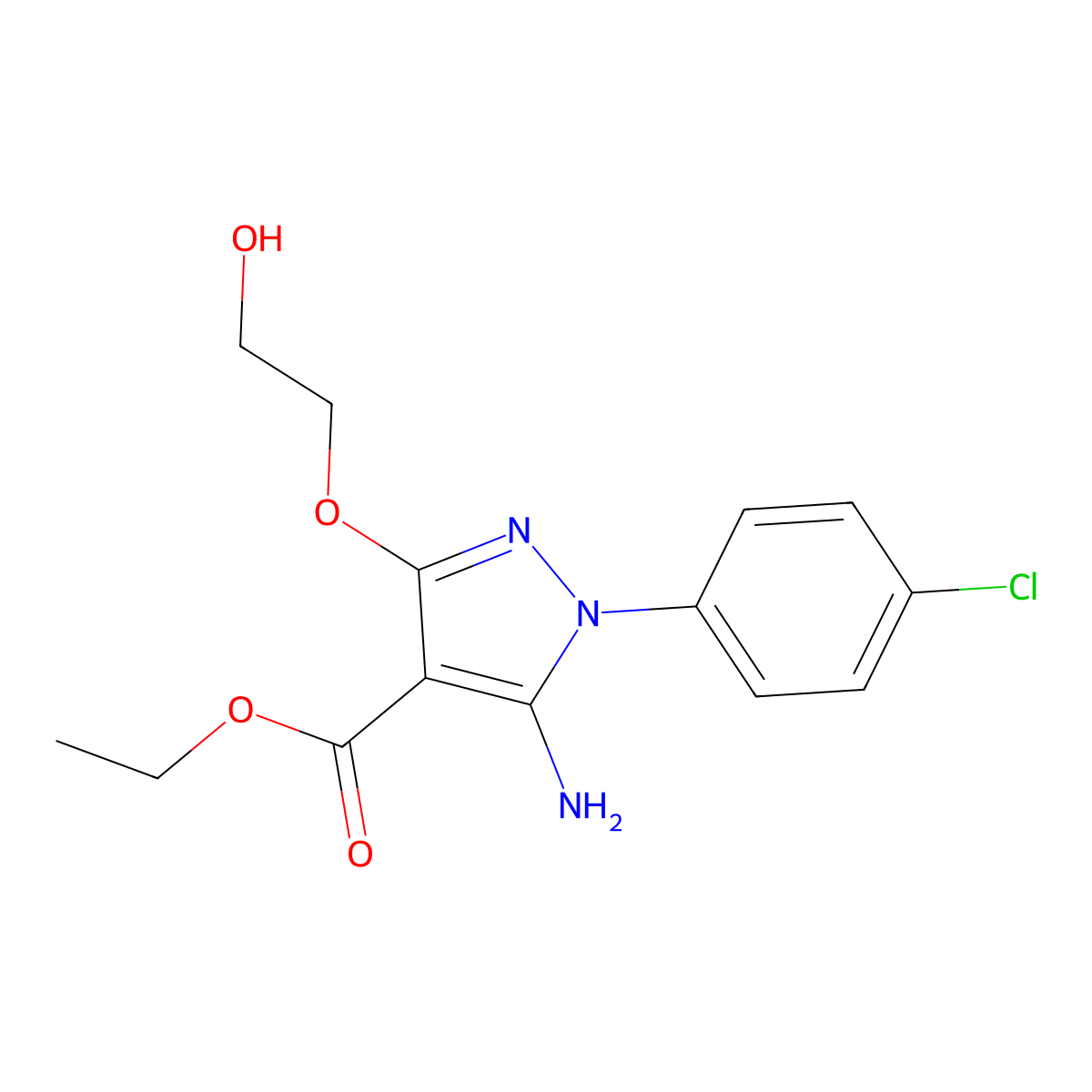 ethyl 5-amino-1-(4-chlorophenyl)-3-(2-hydroxyethoxy)-1H-pyrazole-4-carboxylate molecular structure, CAS 321391-78-0