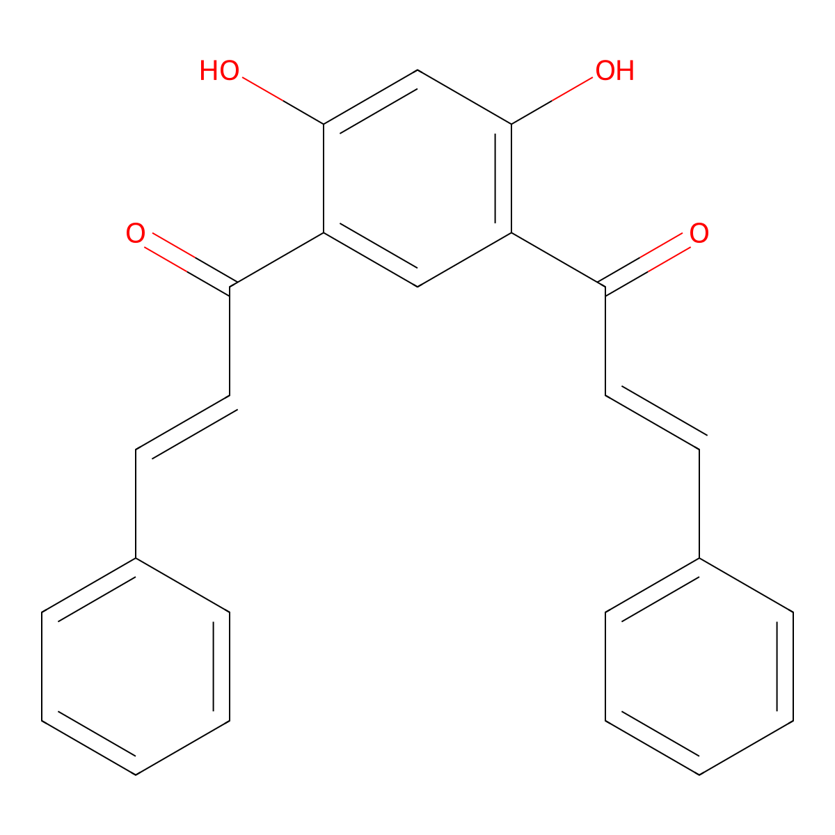 2-Propen-1-one, 1,1'-(4,6-dihydroxy-1,3-phenylene)bis[3-phenyl- molecular structure, CAS 32140-69-5