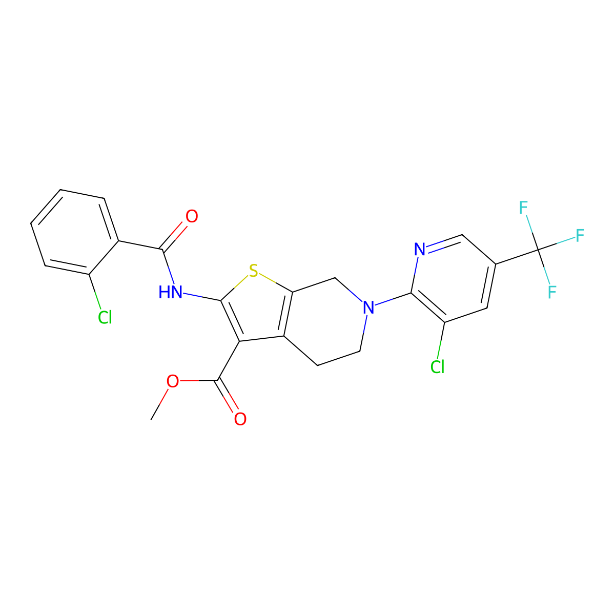 Methyl 2-[(2-chlorobenzoyl)amino]-6-[3-chloro-5-(trifluoromethyl)-2-pyridinyl]-4,5,6,7-tetrahydrothieno[2,3-c]pyridine-3-carboxylate molecular structure, CAS 321430-38-0