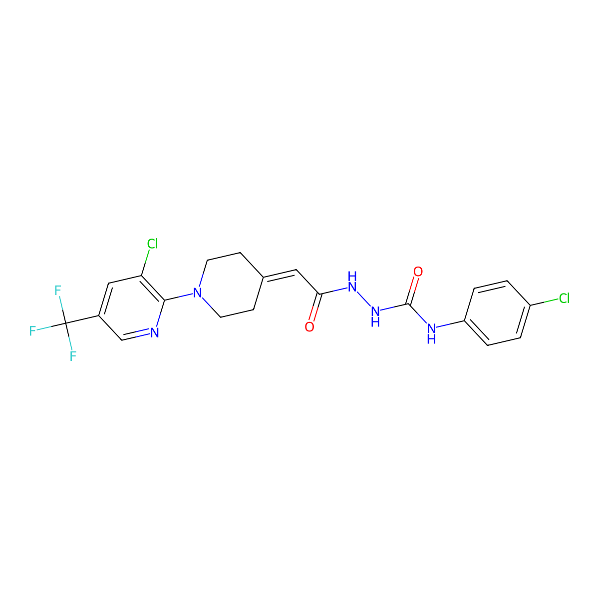 N-(4-chlorophenyl)-2-(2-{1-[3-chloro-5-(trifluoromethyl)-2-pyridinyl]-4-piperidinylidene}acetyl)-1-hydrazinecarboxamide molecular structure, CAS 321430-53-9