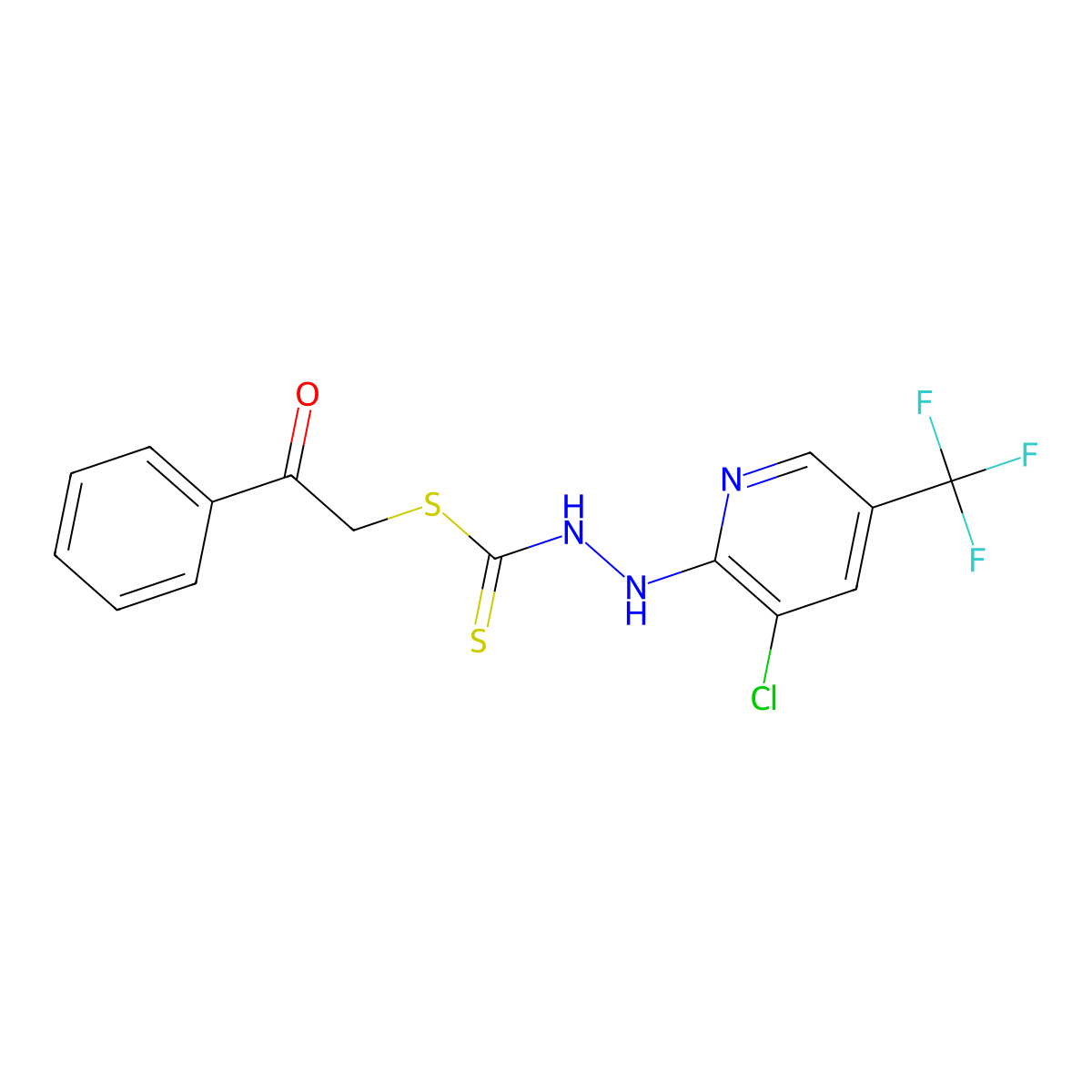2-Oxo-2-phenylethyl 2-[3-chloro-5-(trifluoromethyl)-2-pyridinyl]-1-hydrazinecarbodithioate molecular structure, CAS 321430-58-4
