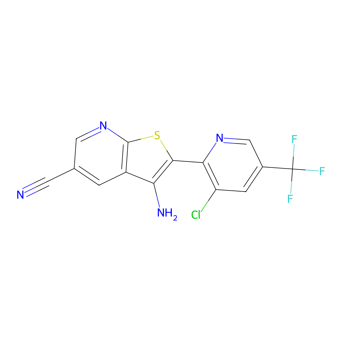 3-Amino-2-[3-chloro-5-(trifluoromethyl)pyridin-2-yl]thieno[2,3-b]pyridine-5-carbonitrile molecular structure, CAS 321430-65-3