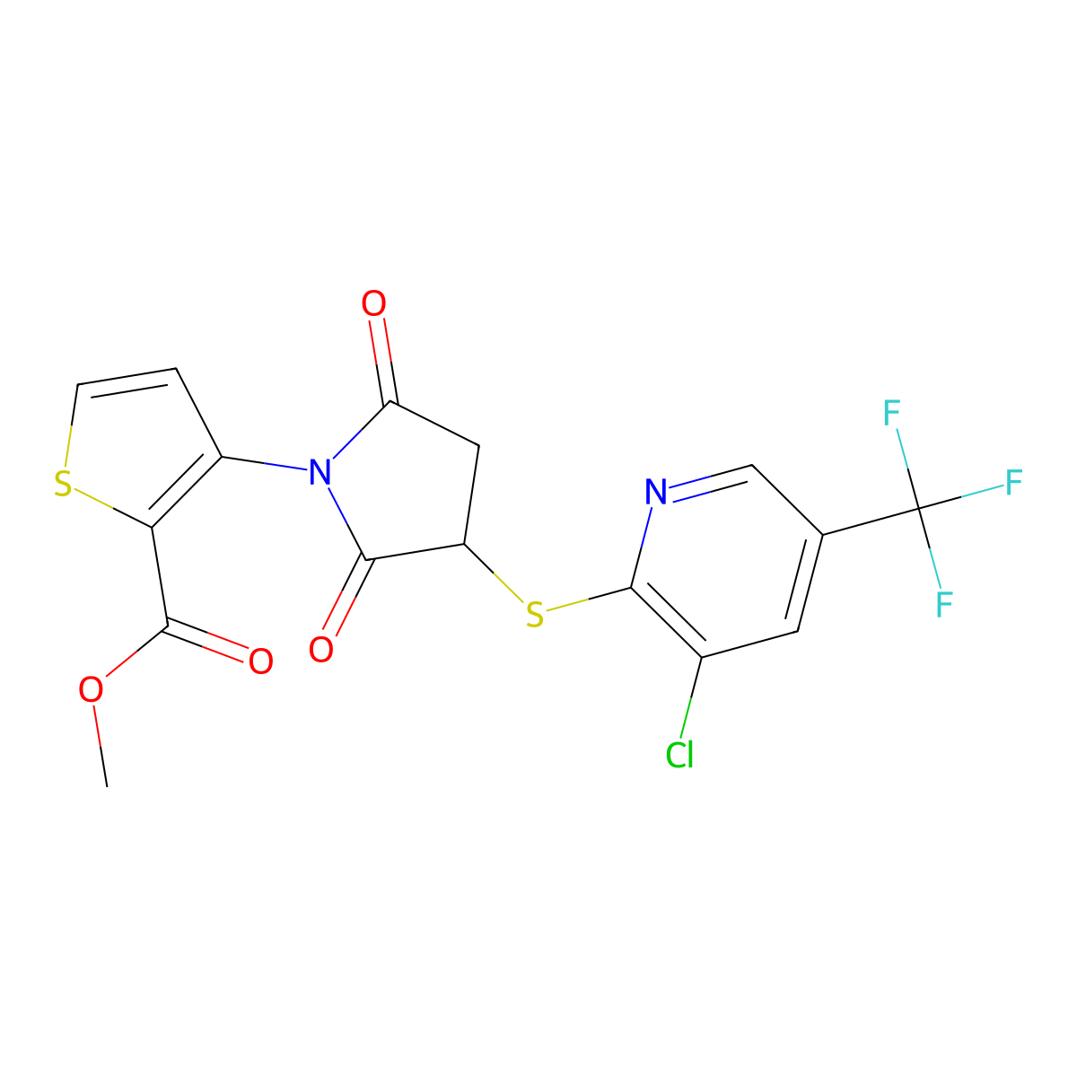 Methyl 3-(3-{[3-chloro-5-(trifluoromethyl)-2-pyridinyl]sulfanyl}-2,5-dioxo-1-pyrrolidinyl)-2-thiophenecarboxylate molecular structure, CAS 321430-89-1