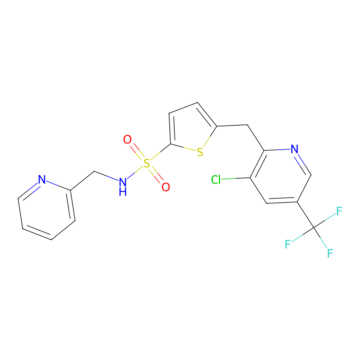 5-{[3-chloro-5-(trifluoromethyl)-2-pyridinyl]methyl}-N-(2-pyridinylmethyl)-2-thiophenesulfonamide molecular structure, CAS 321430-91-5