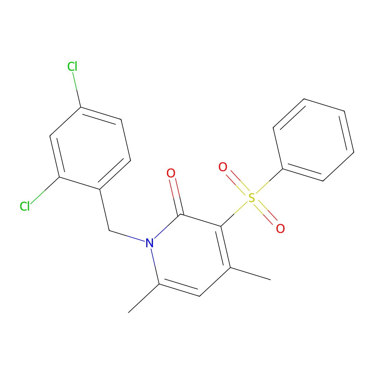 1-(2,4-dichlorobenzyl)-4,6-dimethyl-3-(phenylsulfonyl)-2(1H)-pyridinone molecular structure, CAS 321431-27-0
