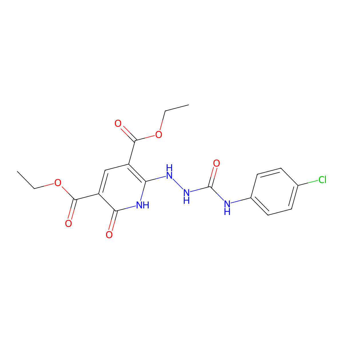Diethyl 2-[2-[(4-chlorophenyl)carbamoyl]hydrazinyl]-6-oxo-1H-pyridine-3,5-dicarboxylate molecular structure, CAS 321432-00-2