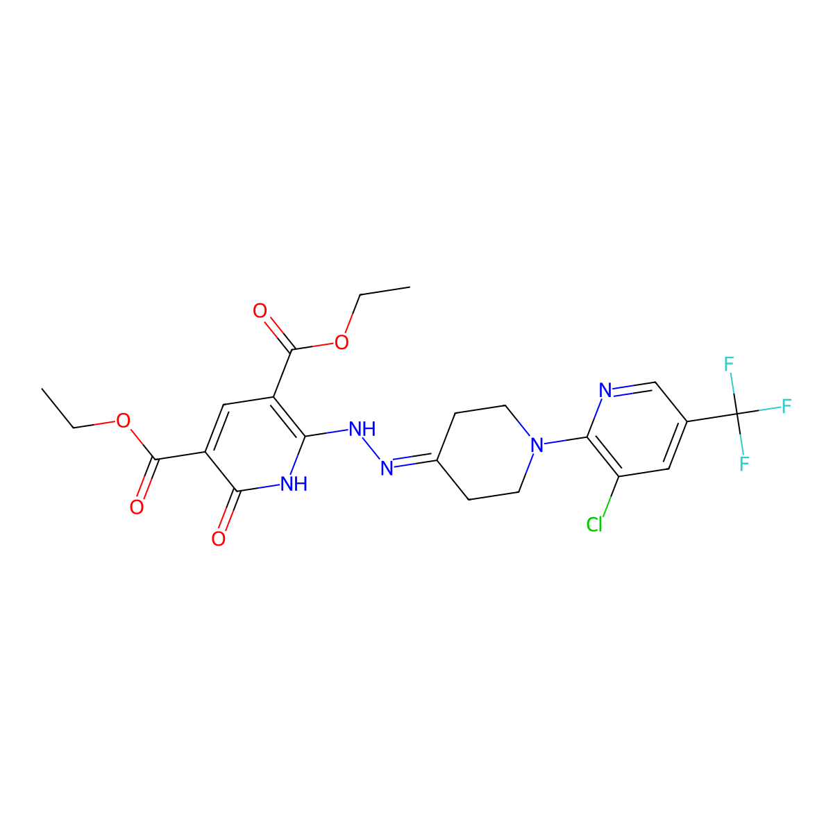 Diethyl 2-(2-{1-[3-chloro-5-(trifluoromethyl)-2-pyridinyl]-4-piperidinylidene}hydrazino)-6-hydroxy-3,5-pyridinedicarboxylate molecular structure, CAS 321432-10-4