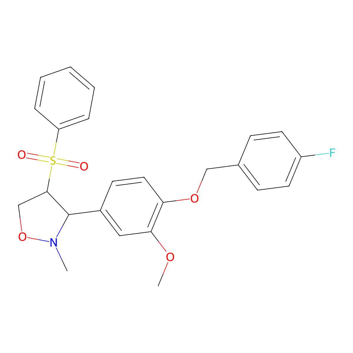 3-{4-[(4-Fluorobenzyl)oxy]-3-methoxyphenyl}-2-methyltetrahydro-4-isoxazolyl phenyl sulfone molecular structure, CAS 321432-18-2