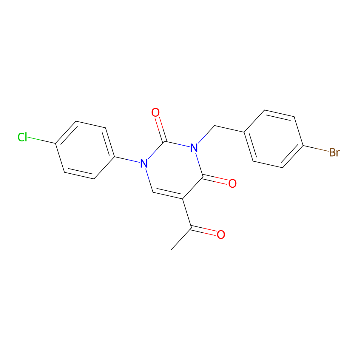 5-Acetyl-3-[(4-bromophenyl)methyl]-1-(4-chlorophenyl)pyrimidine-2,4-dione molecular structure, CAS 321432-29-5