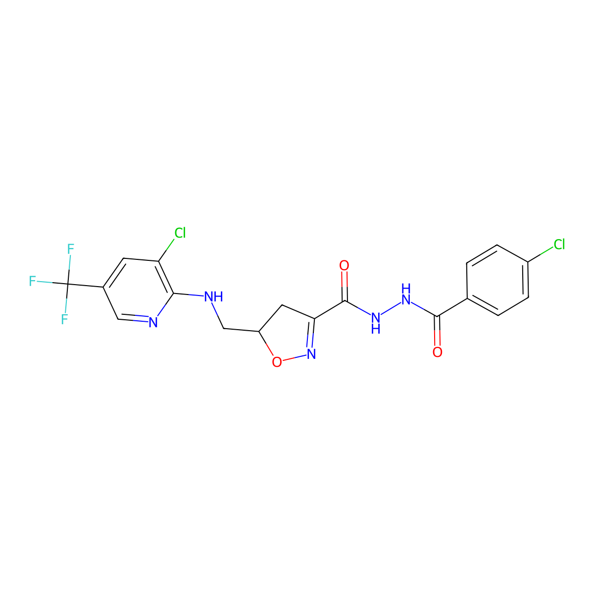 N'-(4-chlorobenzoyl)-5-({[3-chloro-5-(trifluoromethyl)-2-pyridinyl]amino}methyl)-4,5-dihydro-3-isoxazolecarbohydrazide molecular structure, CAS 321432-35-3