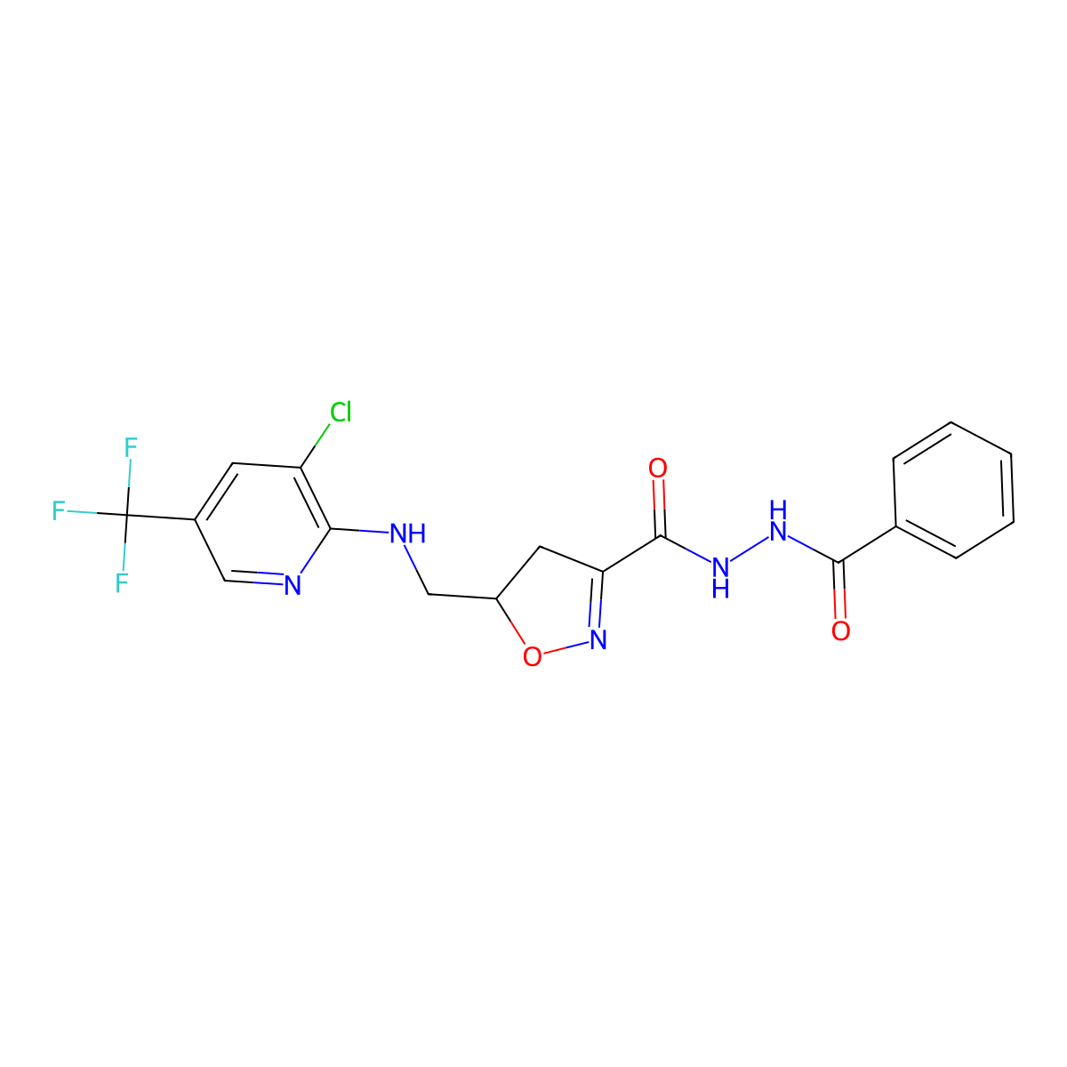 N'-benzoyl-5-({[3-chloro-5-(trifluoromethyl)-2-pyridinyl]amino}methyl)-4,5-dihydro-3-isoxazolecarbohydrazide molecular structure, CAS 321432-36-4