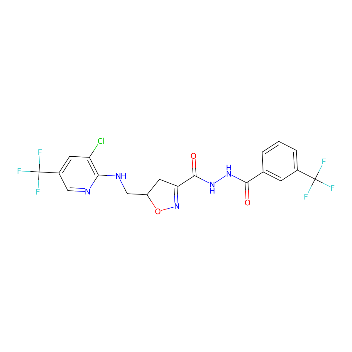 5-({[3-chloro-5-(trifluoromethyl)-2-pyridinyl]amino}methyl)-N'-[3-(trifluoromethyl)benzoyl]-4,5-dihydro-3-isoxazolecarbohydrazide molecular structure, CAS 321432-37-5