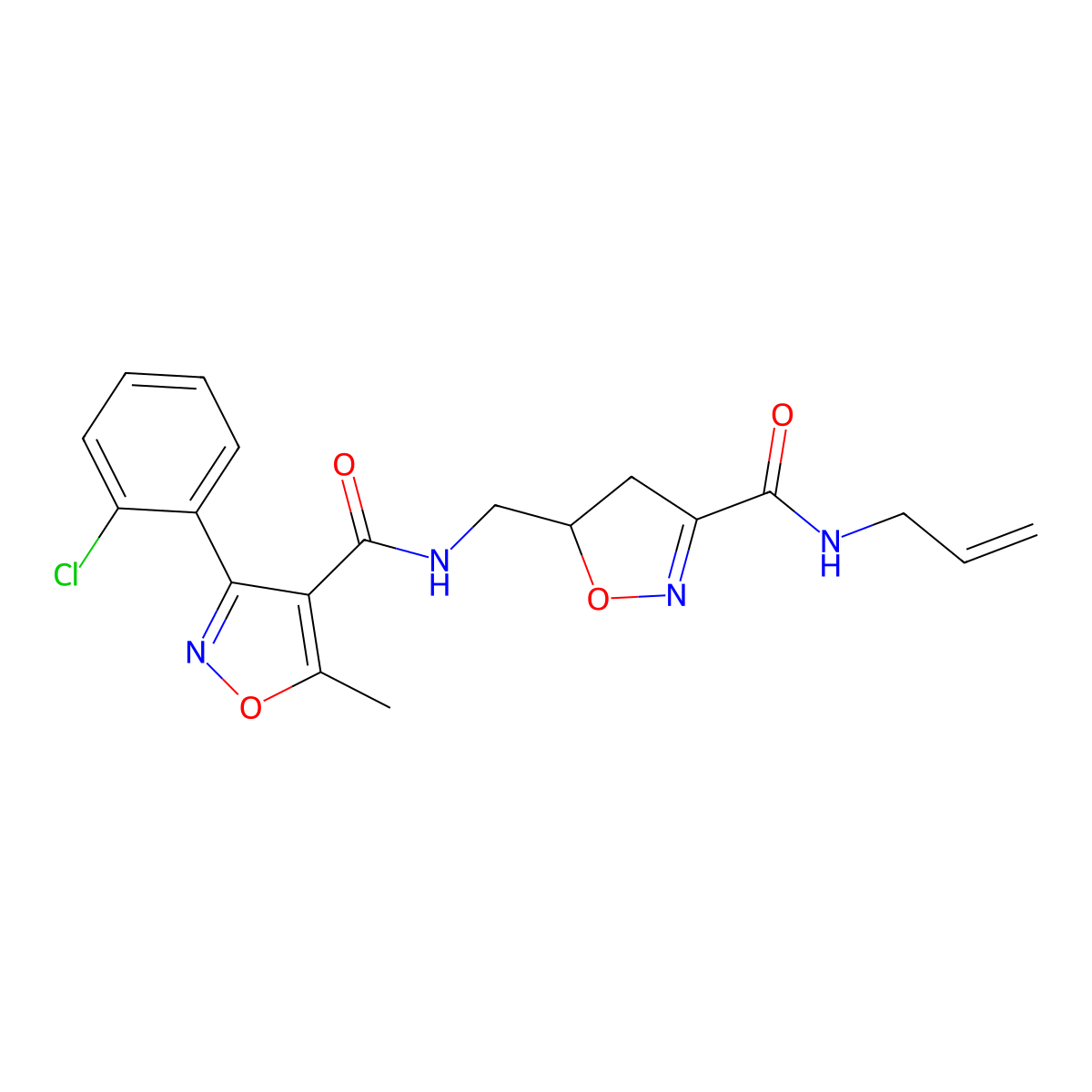 N-({3-[(allylamino)carbonyl]-4,5-dihydro-5-isoxazolyl}methyl)-3-(2-chlorophenyl)-5-methyl-4-isoxazolecarboxamide molecular structure, CAS 321432-38-6
