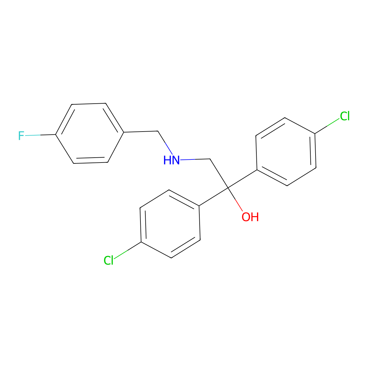 1,1-Bis(4-chlorophenyl)-2-[(4-fluorobenzyl)amino]-1-ethanol molecular structure, CAS 321432-79-5