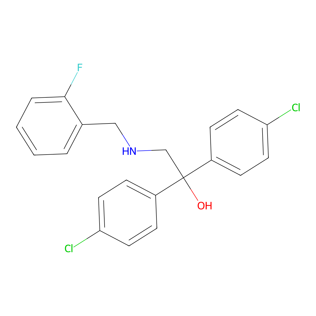 1,1-Bis(4-chlorophenyl)-2-[(2-fluorobenzyl)amino]-1-ethanol molecular structure, CAS 321432-80-8