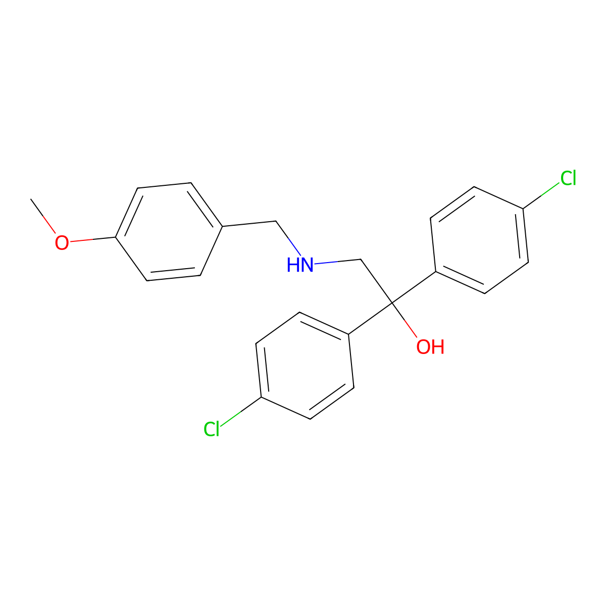 1,1-Bis(4-chlorophenyl)-2-[(4-methoxybenzyl)amino]-1-ethanol molecular structure, CAS 321432-84-2