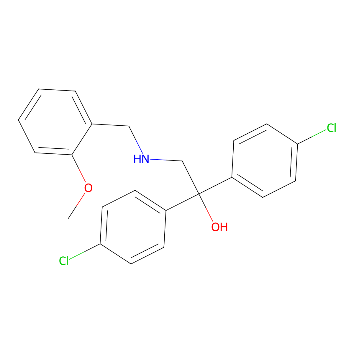 1,1-Bis(4-chlorophenyl)-2-[(2-methoxybenzyl)amino]-1-ethanol molecular structure, CAS 321432-88-6