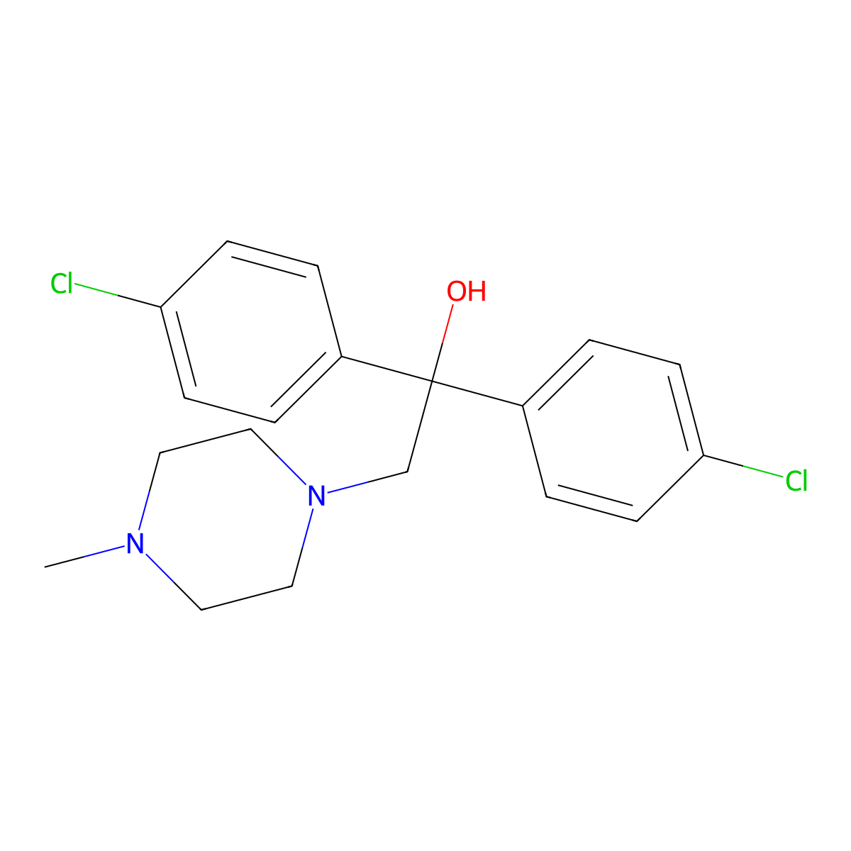 1,1-Bis(4-chlorophenyl)-2-(4-methylpiperazino)-1-ethanol molecular structure, CAS 321432-97-7
