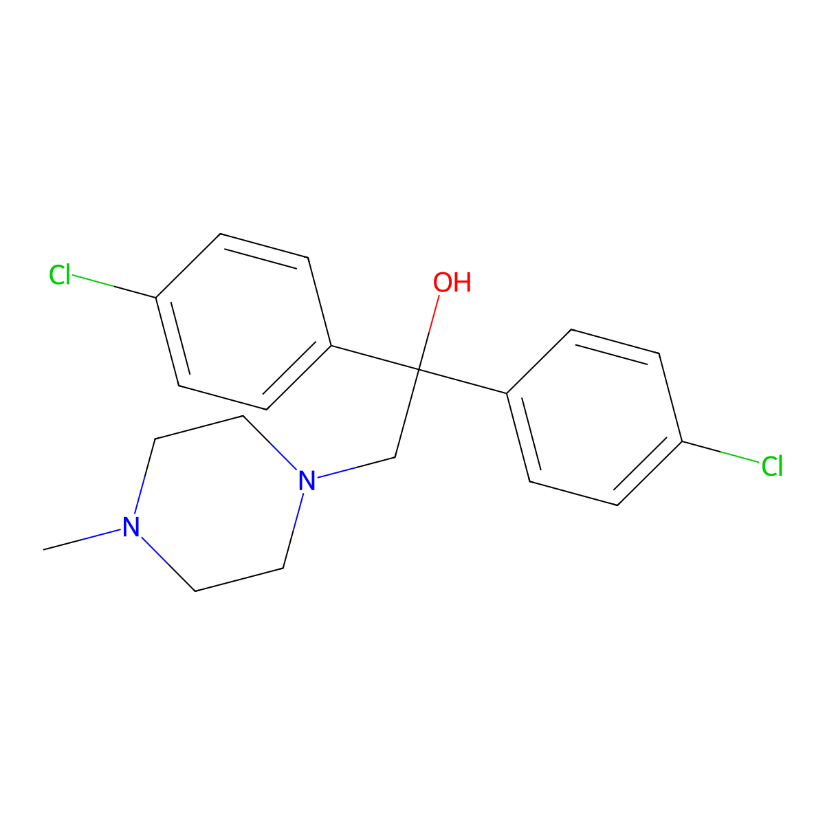 1,1-Bis(4-chlorophenyl)-2-(4-methylpiperazino)-1-ethanol molecular structure, CAS 321432-97-7
