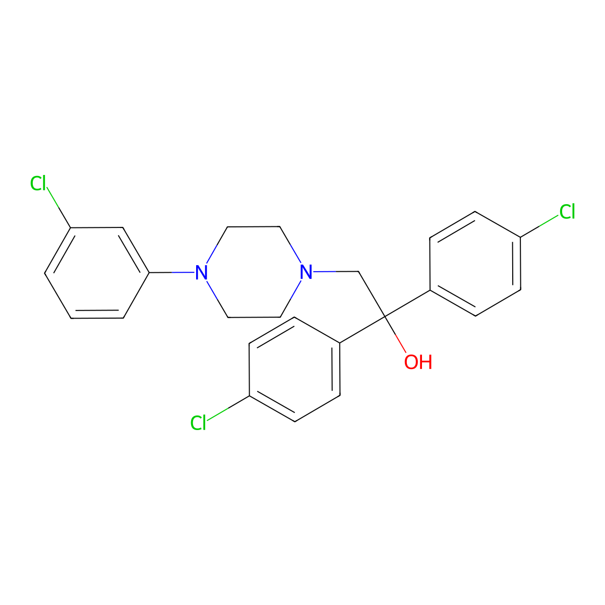 1,1-Bis(4-chlorophenyl)-2-[4-(3-chlorophenyl)piperazin-1-yl]ethanol molecular structure, CAS 321432-98-8