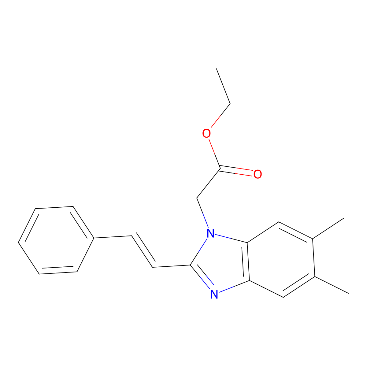 ethyl 2-(5,6-dimethyl-2-styryl-1H-1,3-benzimidazol-1-yl)acetate molecular structure, CAS 321433-09-4