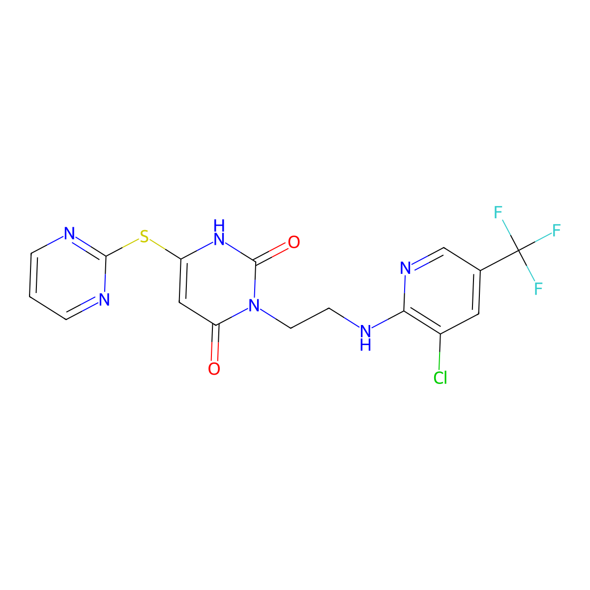 3-[2-[[3-chloro-5-(trifluoromethyl)pyridin-2-yl]amino]ethyl]-6-pyrimidin-2-ylsulfanyl-1H-pyrimidine-2,4-dione molecular structure, CAS 321433-29-8