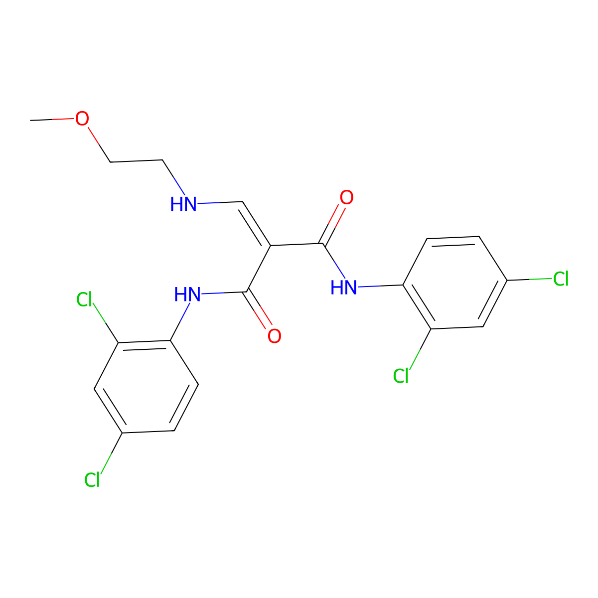 N,N'-bis(2,4-dichlorophenyl)-2-[(2-methoxyethylamino)methylidene]propanediamide molecular structure, CAS 321433-39-0