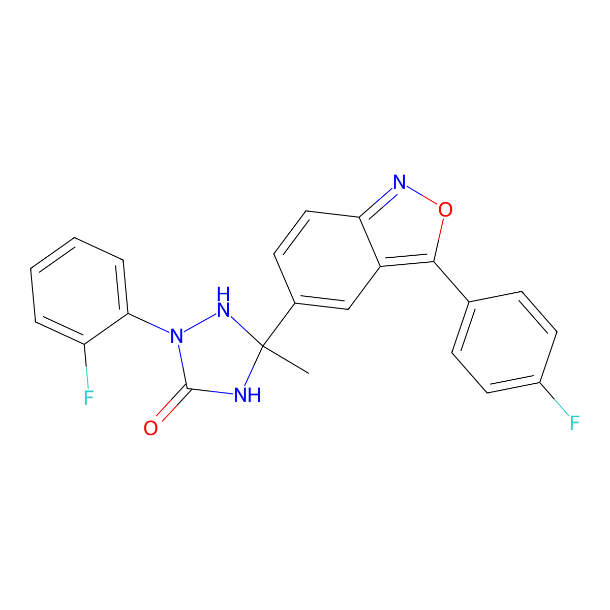 2-(2-Fluorophenyl)-5-[3-(4-fluorophenyl)-2,1-benzoxazol-5-yl]-5-methyl-1,2,4-triazolidin-3-one molecular structure, CAS 321433-43-6