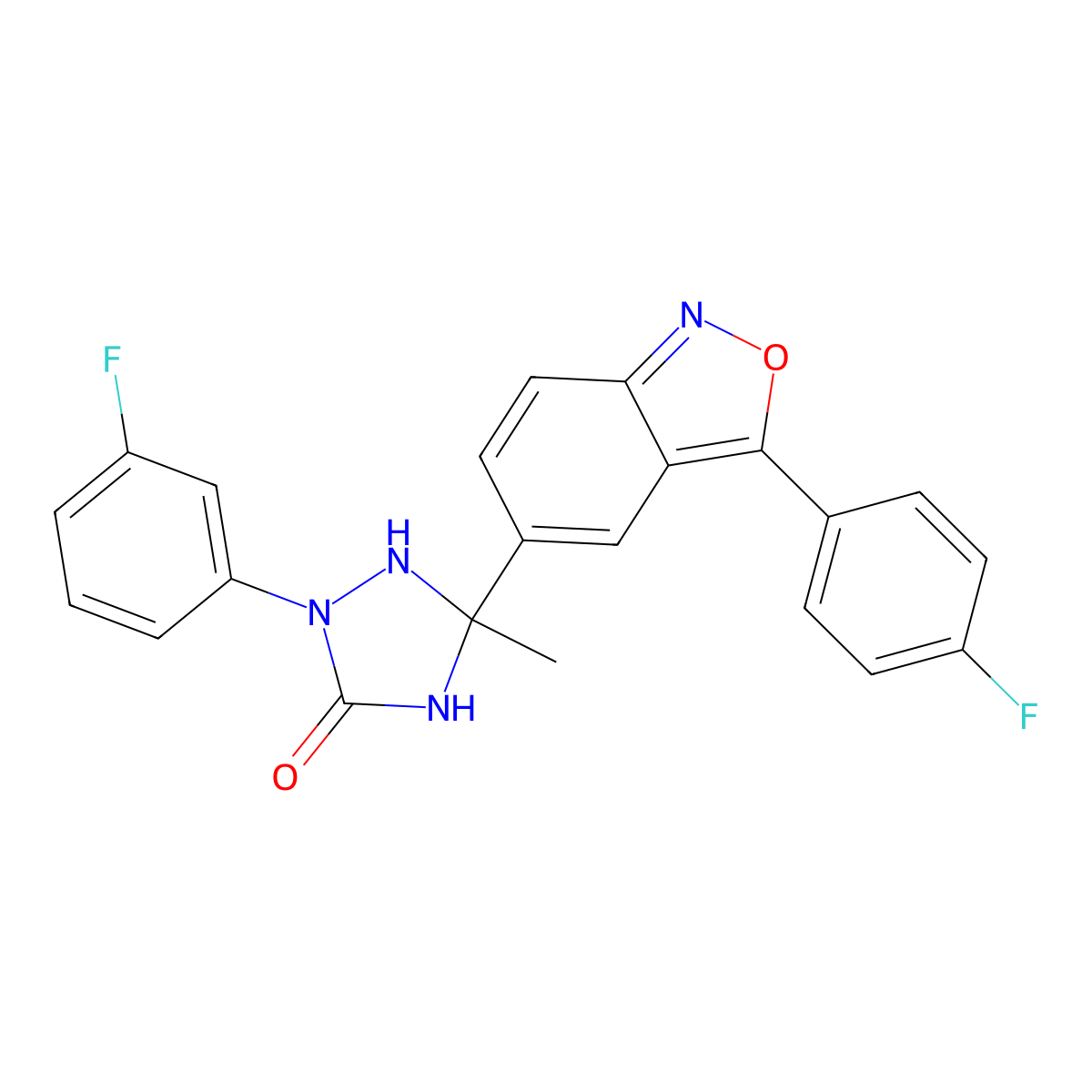 2-(3-Fluorophenyl)-5-[3-(4-fluorophenyl)-2,1-benzoxazol-5-yl]-5-methyl-1,2,4-triazolidin-3-one molecular structure, CAS 321433-44-7