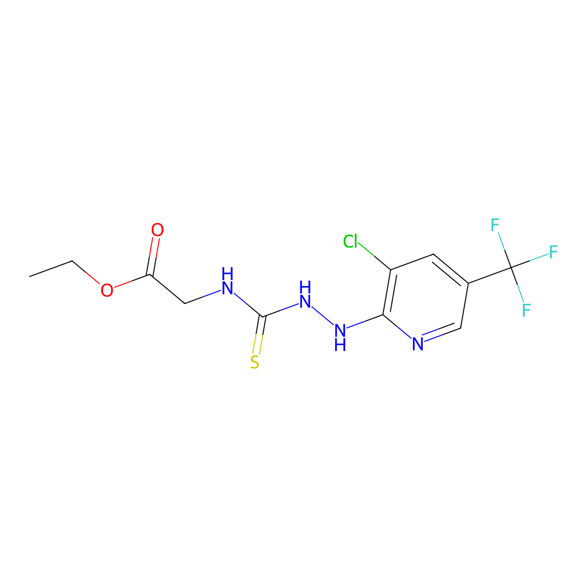 Ethyl 2-[({2-[3-chloro-5-(trifluoromethyl)-2-pyridinyl]hydrazino}carbothioyl)amino]acetate molecular structure, CAS 321433-74-3