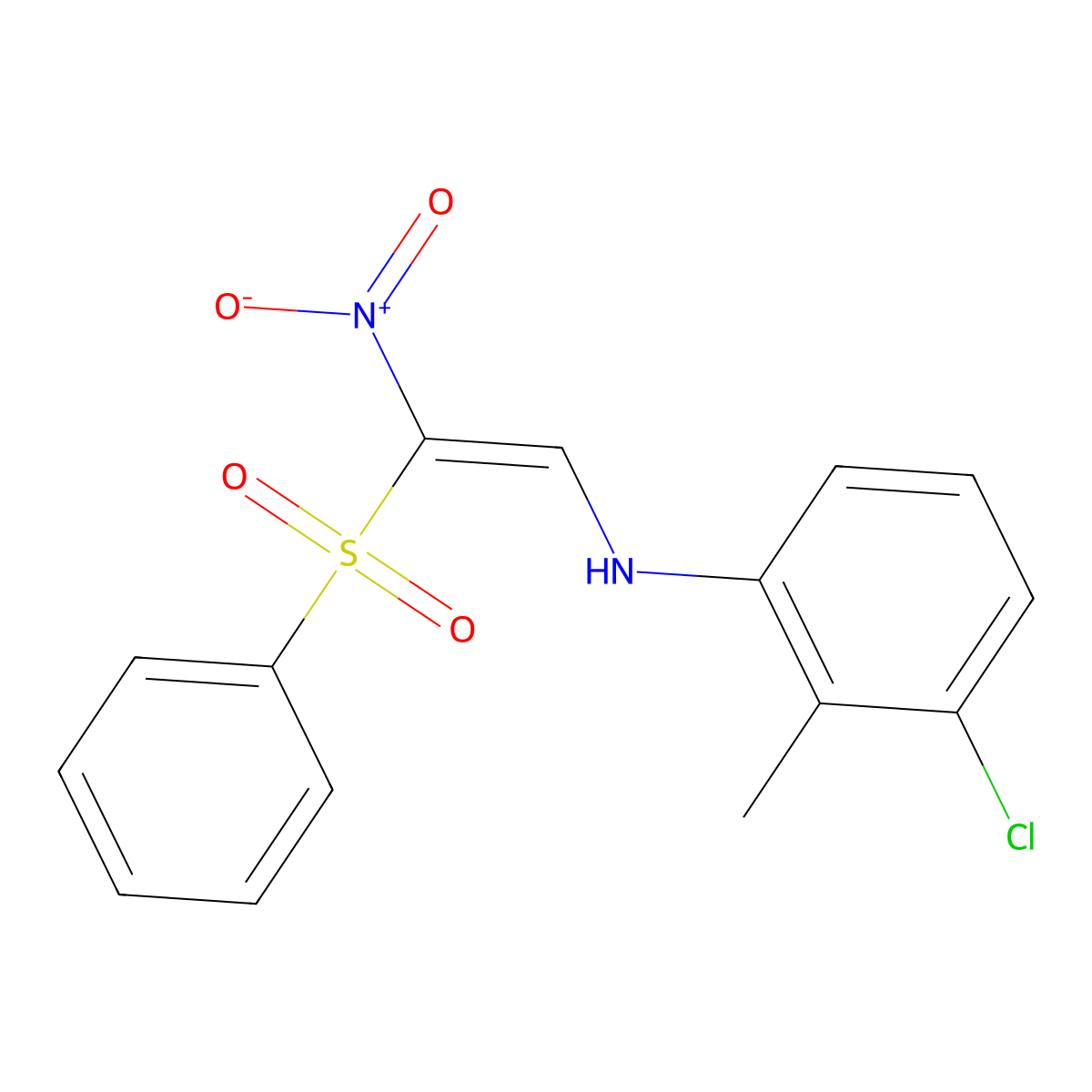 N-[(E)-2-(benzenesulfonyl)-2-nitroethenyl]-3-chloro-2-methylaniline molecular structure, CAS 321433-85-6