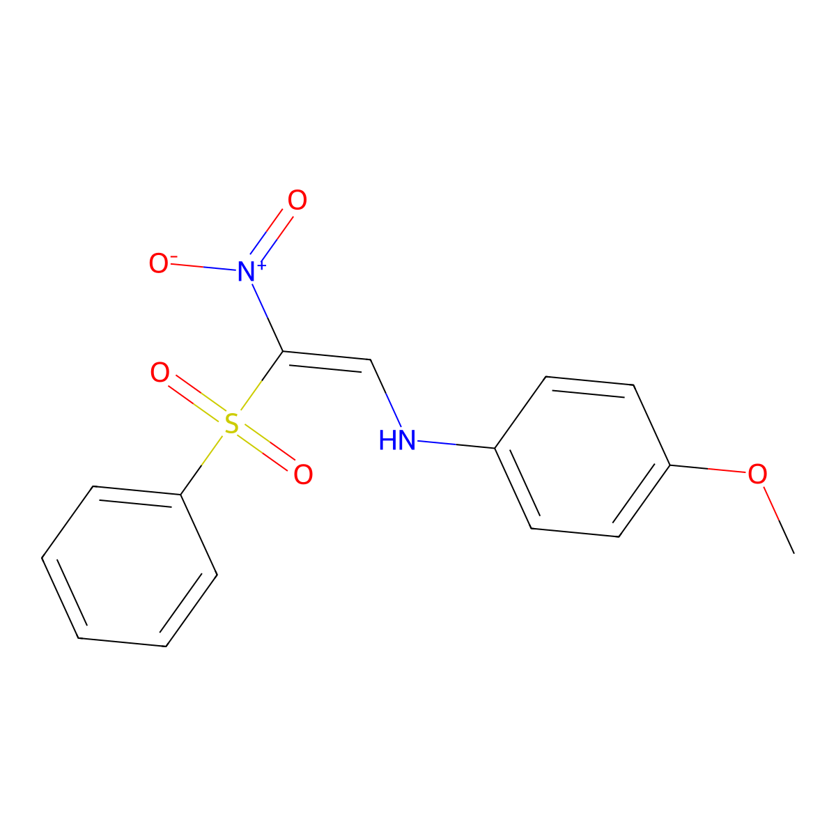 N-[(E)-2-(benzenesulfonyl)-2-nitroethenyl]-4-methoxyaniline molecular structure, CAS 321433-88-9