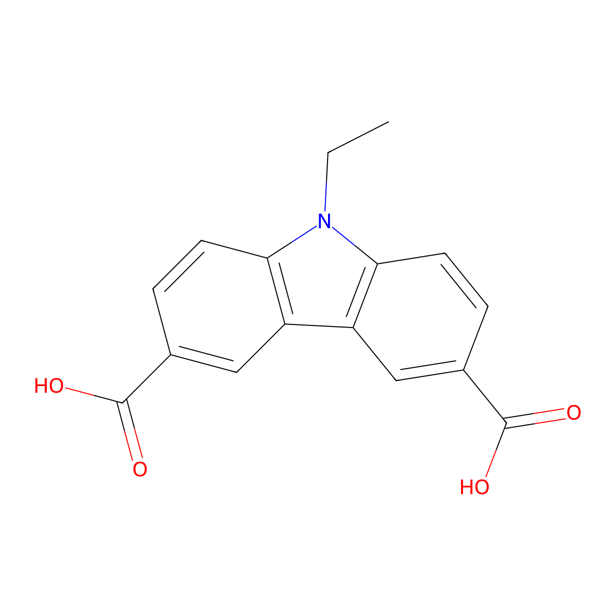 9-ethyl-9H-carbazole-3,6-dicarboxylic acid molecular structure, CAS 3215-45-0