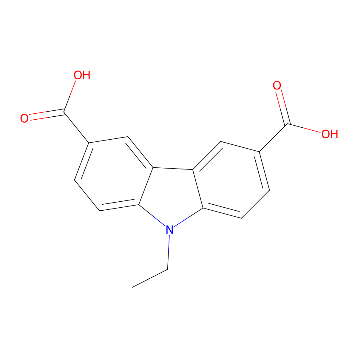 9-ethyl-9H-carbazole-3,6-dicarboxylic acid molecular structure, CAS 3215-45-0