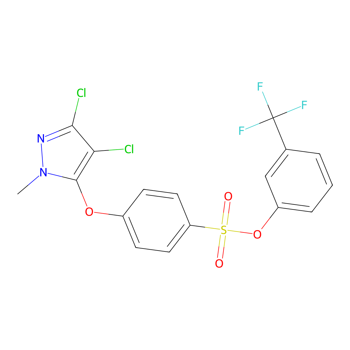 3-(trifluoromethyl)phenyl 4-[(3,4-dichloro-1-methyl-1H-pyrazol-5-yl)oxy]benzenesulfonate molecular structure, CAS 321522-19-4