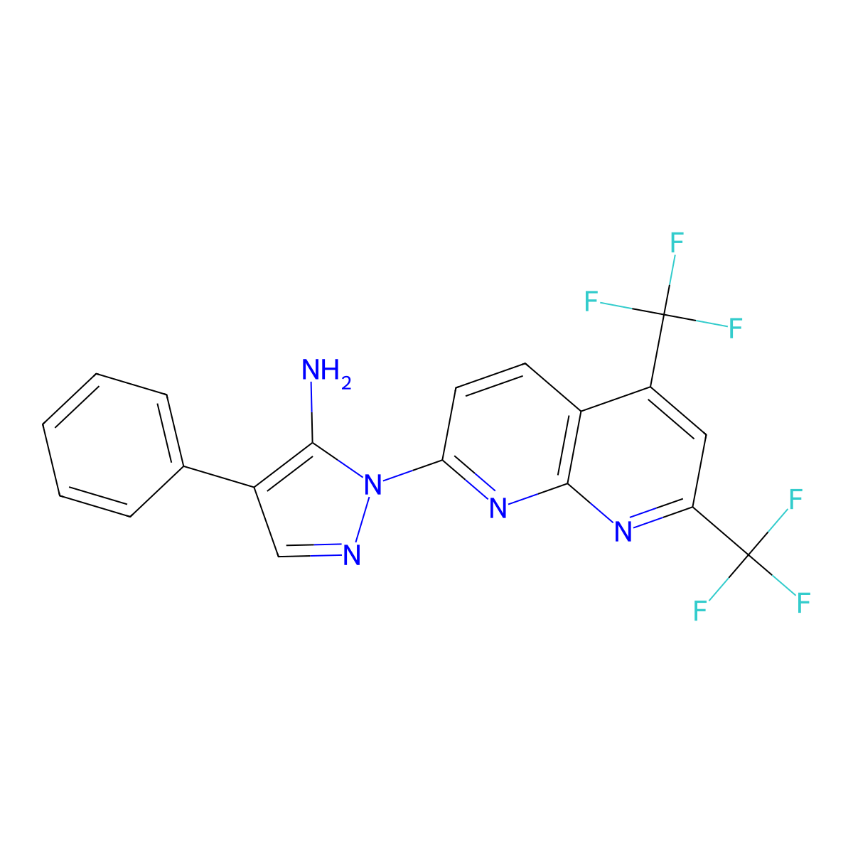 1-[5,7-bis(trifluoromethyl)[1,8]naphthyridin-2-yl]-4-phenyl-1H-pyrazol-5-ylamine molecular structure, CAS 321522-20-7