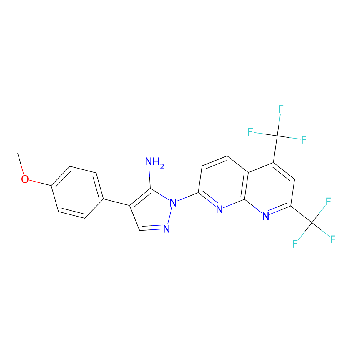 2-[5,7-Bis(trifluoromethyl)-1,8-naphthyridin-2-yl]-4-(4-methoxyphenyl)pyrazol-3-amine molecular structure, CAS 321522-21-8