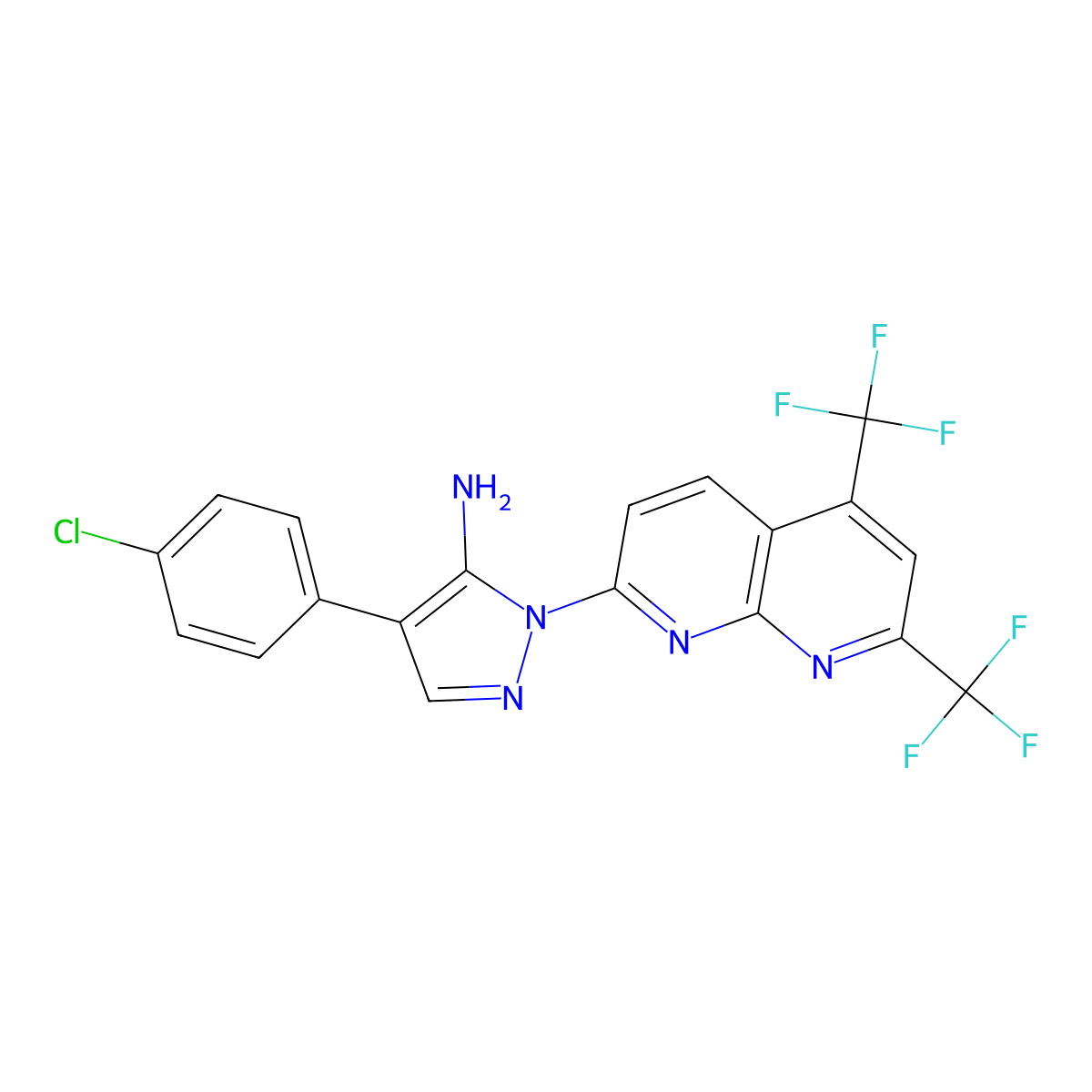 2-[5,7-Bis(trifluoromethyl)-1,8-naphthyridin-2-yl]-4-(4-chlorophenyl)pyrazol-3-amine molecular structure, CAS 321522-22-9
