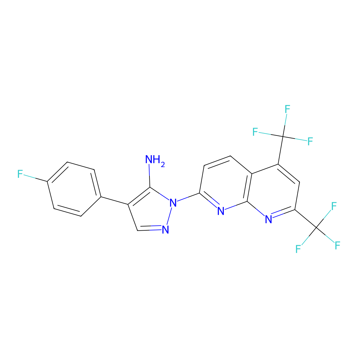 2-[5,7-Bis(trifluoromethyl)-1,8-naphthyridin-2-yl]-4-(4-fluorophenyl)pyrazol-3-amine molecular structure, CAS 321522-23-0
