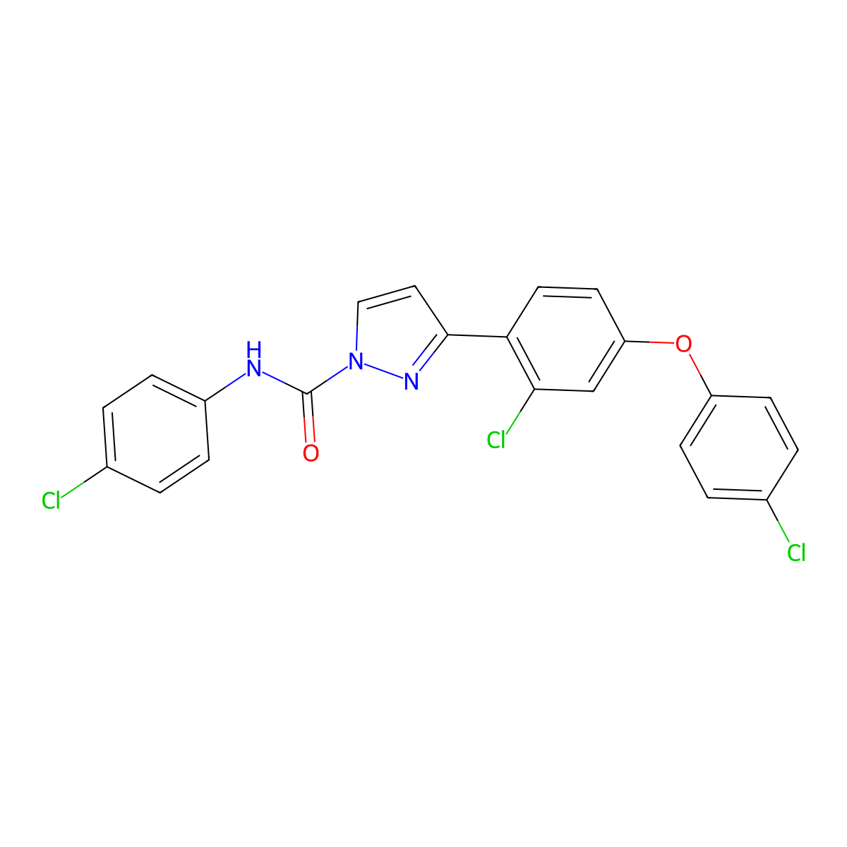 3-[2-chloro-4-(4-chlorophenoxy)phenyl]-N-(4-chlorophenyl)-1H-pyrazole-1-carboxamide molecular structure, CAS 321522-25-2