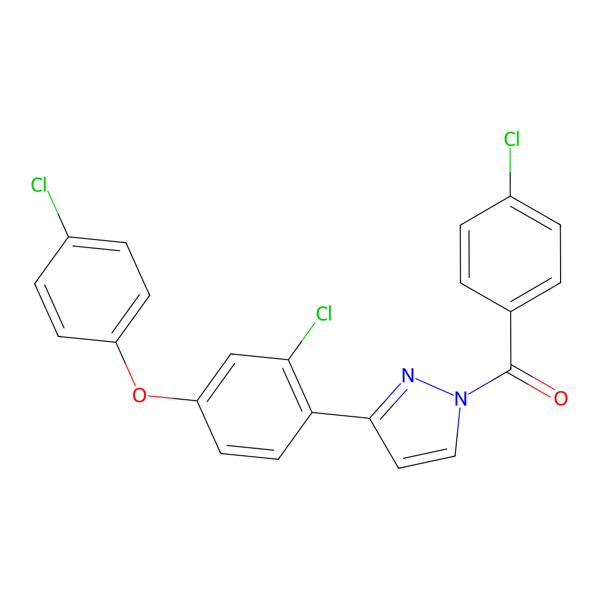 [3-[2-Chloro-4-(4-chlorophenoxy)phenyl]pyrazol-1-yl]-(4-chlorophenyl)methanone molecular structure, CAS 321522-27-4