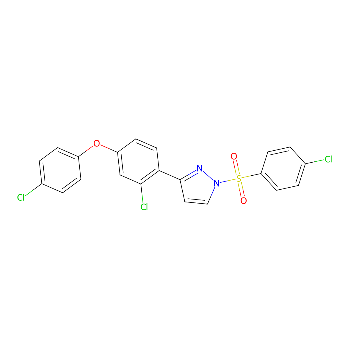 3-[2-chloro-4-(4-chlorophenoxy)phenyl]-1-[(4-chlorophenyl)sulfonyl]-1H-pyrazole molecular structure, CAS 321522-28-5