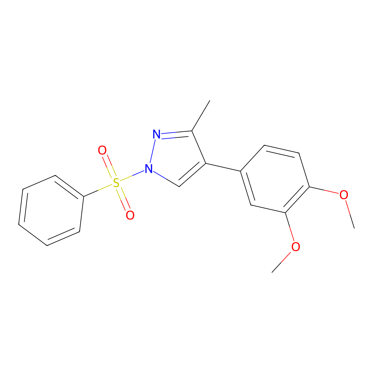 4-(3,4-dimethoxyphenyl)-3-methyl-1-(phenylsulfonyl)-1H-pyrazole molecular structure, CAS 321526-10-7