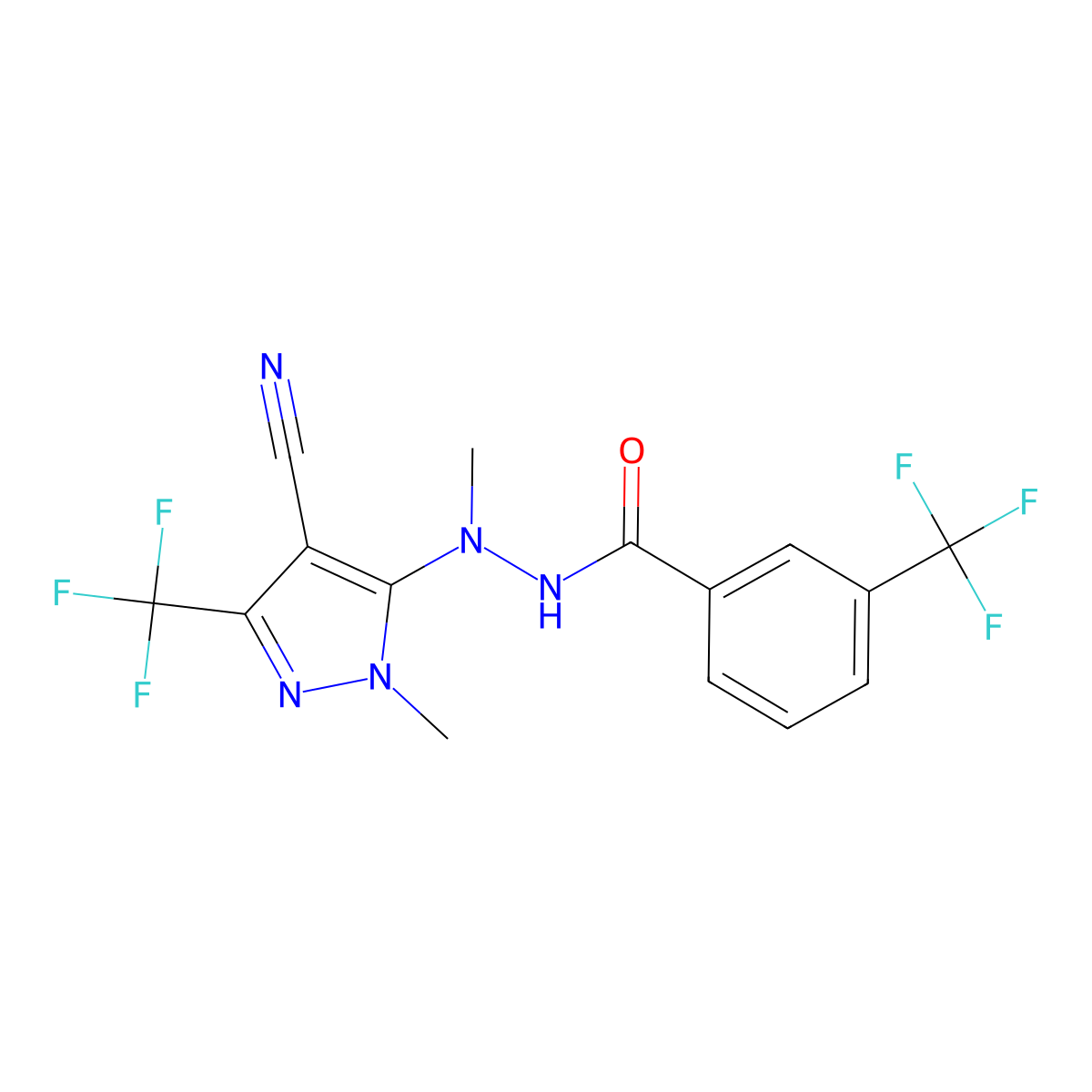 N'-[4-cyano-2-methyl-5-(trifluoromethyl)pyrazol-3-yl]-N'-methyl-3-(trifluoromethyl)benzohydrazide molecular structure, CAS 321526-23-2