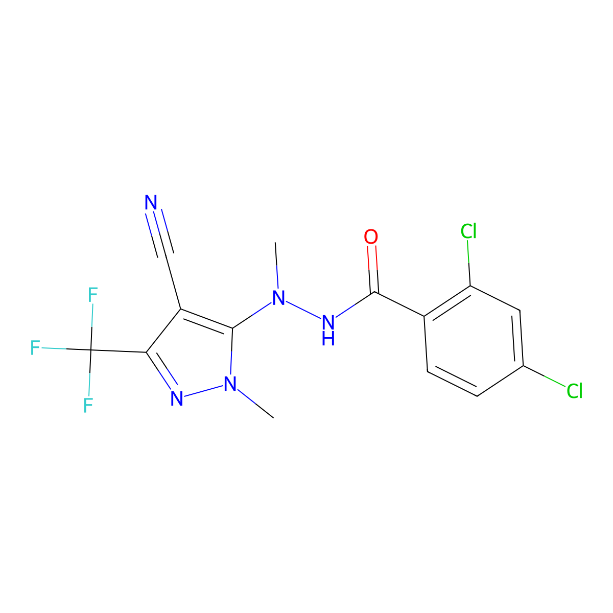 2,4-dichloro-N'-[4-cyano-1-methyl-3-(trifluoromethyl)-1H-pyrazol-5-yl]-N'-methylbenzenecarbohydrazide molecular structure, CAS 321526-24-3