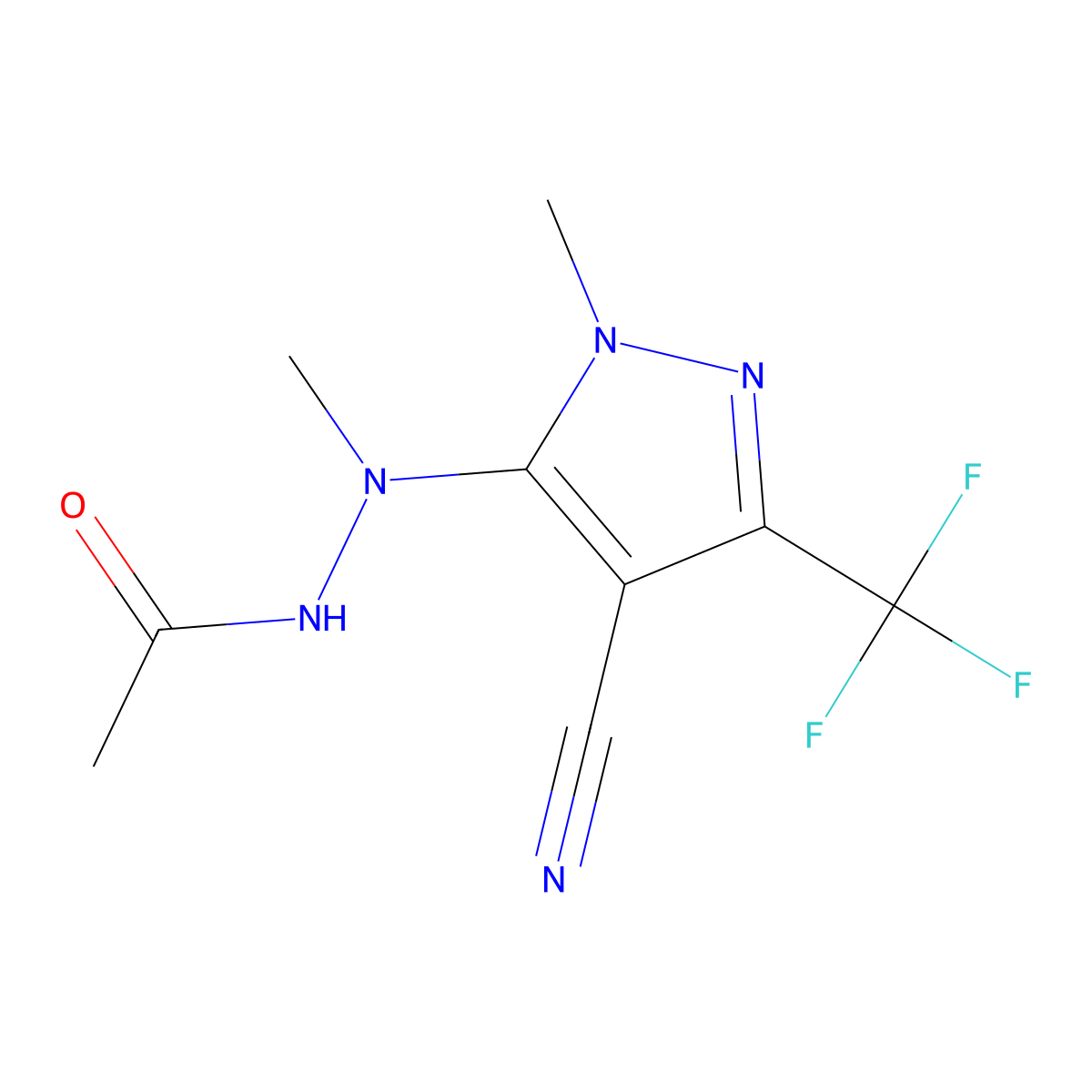 N'-[4-cyano-1-methyl-3-(trifluoromethyl)-1H-pyrazol-5-yl]-N'-methylacetohydrazide molecular structure, CAS 321526-25-4