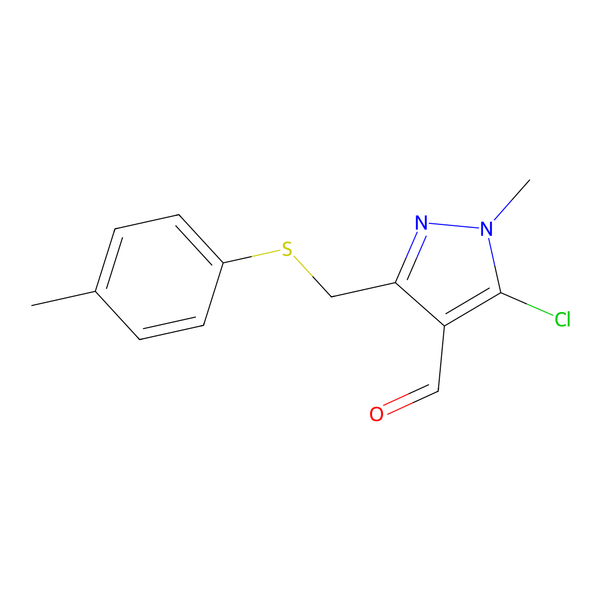 5-Chloro-1-methyl-3-((p-tolylthio)methyl)-1H-pyrazole-4-carbaldehyde molecular structure, CAS 321526-27-6