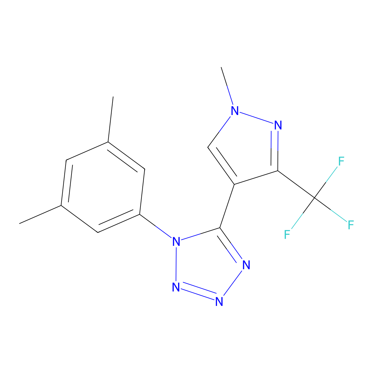 1-(3,5-dimethylphenyl)-5-[1-methyl-3-(trifluoromethyl)-1H-pyrazol-4-yl]-1H-1,2,3,4-tetraazole molecular structure, CAS 321526-30-1