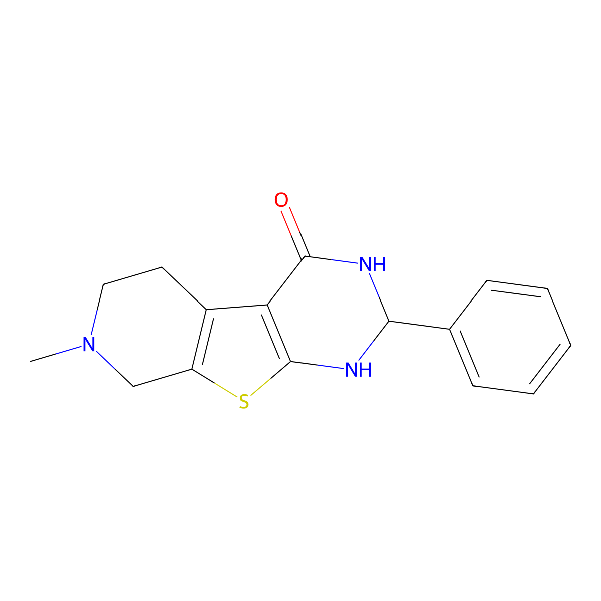 7-Methyl-2-phenyl-1,2,5,6,7,8-hexahydropyrido[4',3':4,5]thieno[2,3-d]pyrimidin-4-ol molecular structure, CAS 321529-51-5