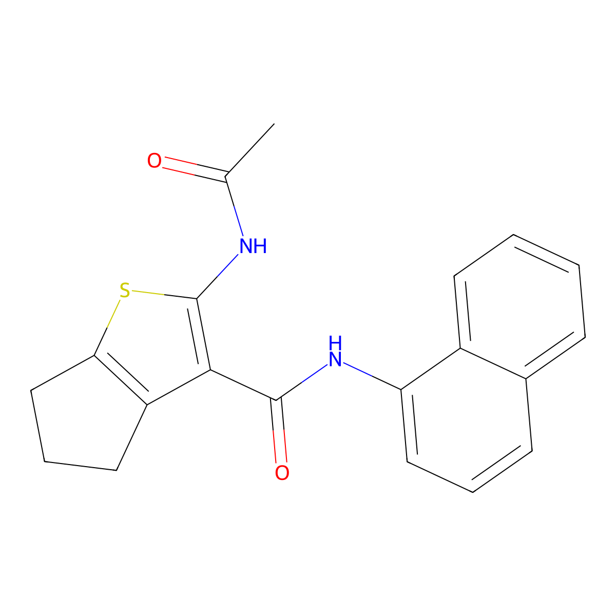 2-acetamido-N-naphthalen-1-yl-5,6-dihydro-4H-cyclopenta[b]thiophene-3-carboxamide molecular structure, CAS 321529-85-5